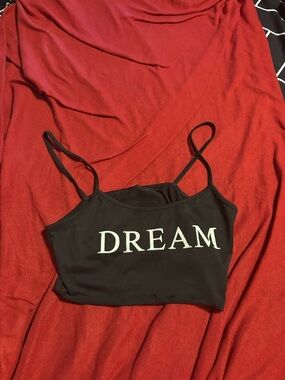 Black "DREAM" Cropped Cami Tank Top